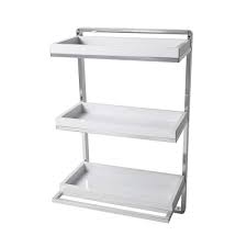 Wall Mount 3 Tier White And Chrome Bathroom Shelf With Towel Bar And Removable Trays