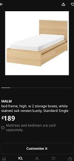 ikea malm single bed with 2 drawers