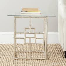 Dermot Silver Bamboo Glass Top Accent Table