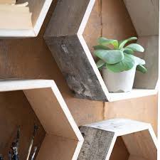 recycled wood hexagon wall shelves set