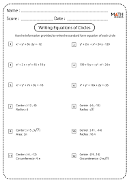 Equation Of A Circle Worksheets Math