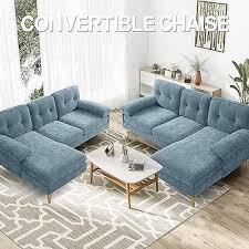 Blue Chenille Sectional Sofa