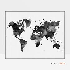 World Map Black And White Print Art Prints Vicky