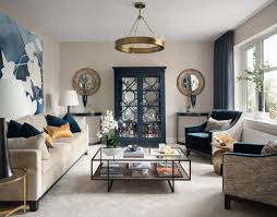 living room in regal royal blue gold