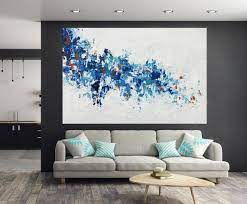 Large Acrylic Painting White And Blue