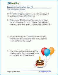 Subtraction Word Problems For Grade 1