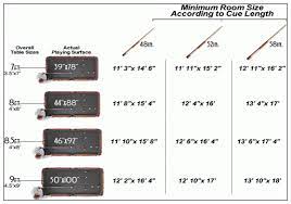 pool table size chart pool table