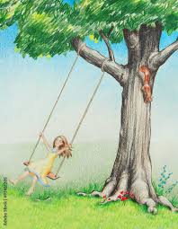 Young Female Tree Swing Enjoys