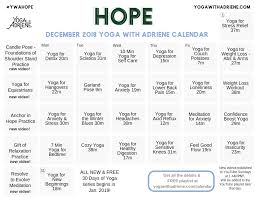 December 2018 Ywa Yoga Calendar Yoga With Adriene