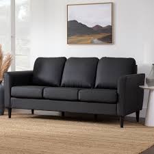 black faux leather sofa