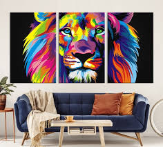 Buy Neon Lion Abstract Canvas Wall Art
