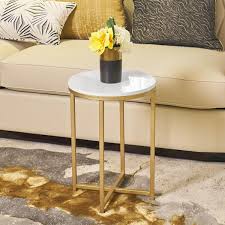 Gold Round Side End Table With Marble Top 14 X 20