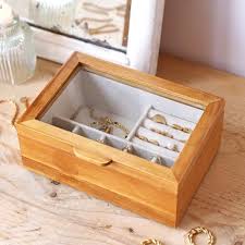Medium Glass Top Wooden Jewellery Box