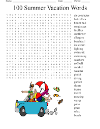 100 summer vacation words word search
