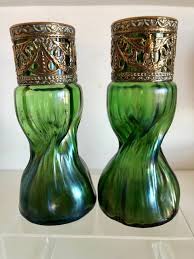 Pair Of Loetz Iridescent Glass Vases