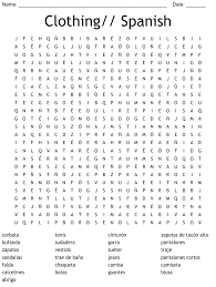 clothing spanish word search wordmint