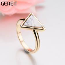 Us 0 57 81 Off Gereit Punk Rock Style Triangle Design White Faux Marble Stone Geometric Ring Top Gold Finger Ring For Women Anillos Accessories In