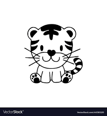 cute tiger doll outline black and white