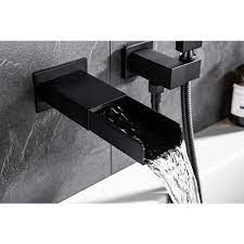 Wellfor Single Handle Wall Mount Roman Tub Faucet With Hand Shower In Matte Black Ceramic Disc Valve Included