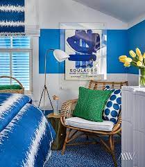 White And Turquoise Blue Striped Walls