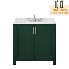 Add style and functionality to your bathroom with a bathroom vanity. Home Decorators Collection Sandon 36 In W X 22 In D Bath Vanity In Emerald Green With Marble Vanity Top In Carrara White With White Basin Sandon 36eg The Home Depot
