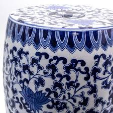 White Lotus Ceramic Drum Stool 32043
