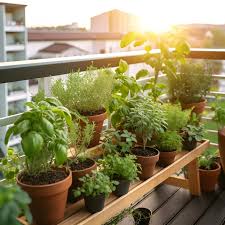 Growing Herbs In Pots On The Balcony
