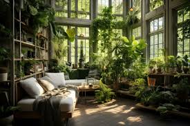 cozy sofa and plants interior design