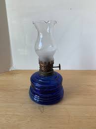Vintage Small Blue Glass Oil Lamp With