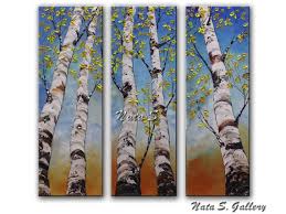 Birch Tree Painting Triptych Wall Art