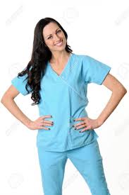 Nurse In Light Blue Scrubs On White