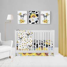 Sunflowers And Cows Nursery Crib Set
