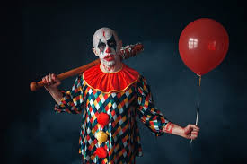 ugly clown with baseball bat and