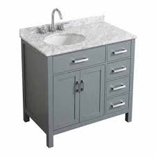 In addition to full bathroom vanities, sears carries separate pieces that set aside a special spot for you to get ready in any room of the house. Hampton 37 Or 43 W Single Left Or Right Offset Sink Vanity Set In Grey Or White Includes Vanity Base Countertop Sink And Mirror Option By Belmont Decor Kitchensource Com