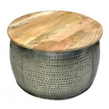 Grey Metal Coffee Table Wooden Top