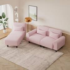 84 6 In Wide Round Arm Teddy Creative Fabric L Shaped Modern Sofa In Pink