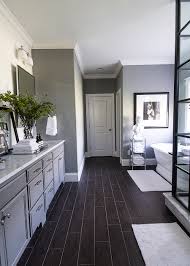 Gray lends itself to contemporary furnishings, but it can also look beautiful in a room decorated in an eclectic style. Master Bathroom Hollywood Makeover Jonathan Stiers