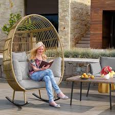 Yellow Wicker Outdoor Rocking Egg Chair