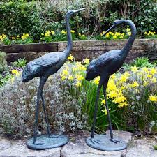 Classic Cranes Bronze Metal Garden