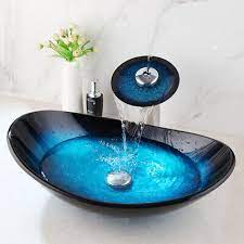 Oval Black Bathroom Glass Vessel Sinks