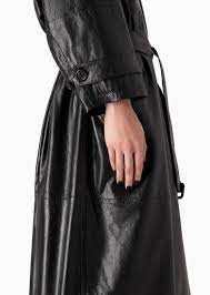 Giorgio Armani Double Ted Nappa Leather Oversized Trench Coat 100 Bovine Leather Black Size 40