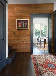 Dark Trim Wood Paneling Living Room