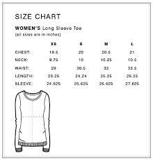Size Chart Womens Long Sleeve Tee