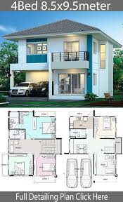 Check spelling or type a new query. House Design Plan 8 5x9 5m With 4 Bedrooms Hausdesign House Design Plan 8 5x9 5 Small House Design Exterior Small House Design Bungalow House Design