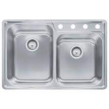 double offset bowl 4 hole kitchen sink