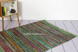 green fleece chindi striped cotton rag