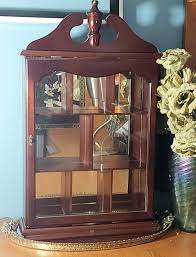 Vintage Cherry Wood Glass Curio Cabinet