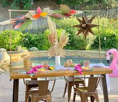 tropical boho table and decor pop of gold