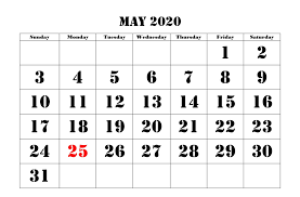 May 2020 Calendar Template Word Pdf Excel Format