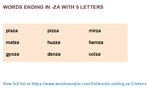 words ending in za with 5 letters 63